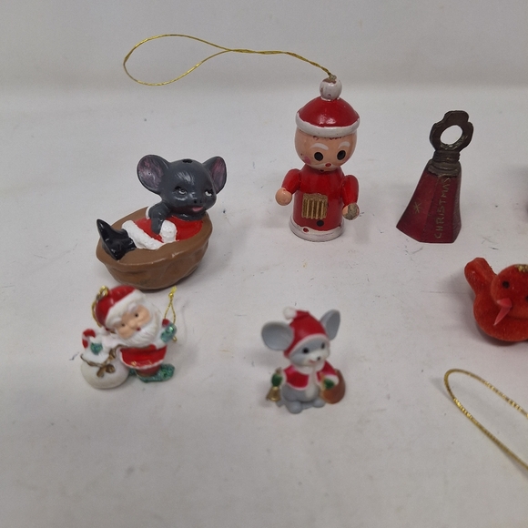 Vintage Ornaments Mixed Lot Of 9 Miniatures Christmas Tree Hanging 80s Xmas - Picture 2 of 8